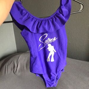 Purple Ruffled Swimsuit with Selena Graphic